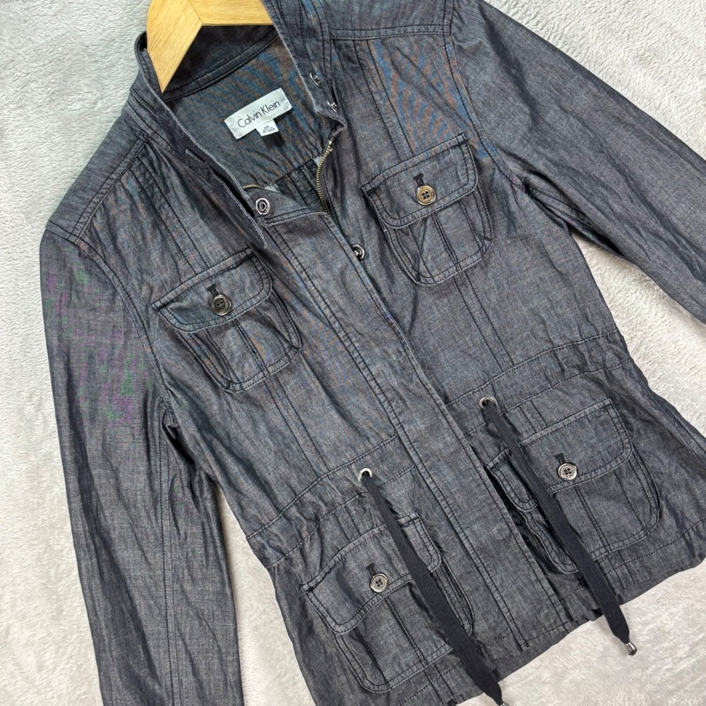 Calvin Klein Women's Utility Jacket Dark Denim Full Zip Pocket‎ Detail Sz XS